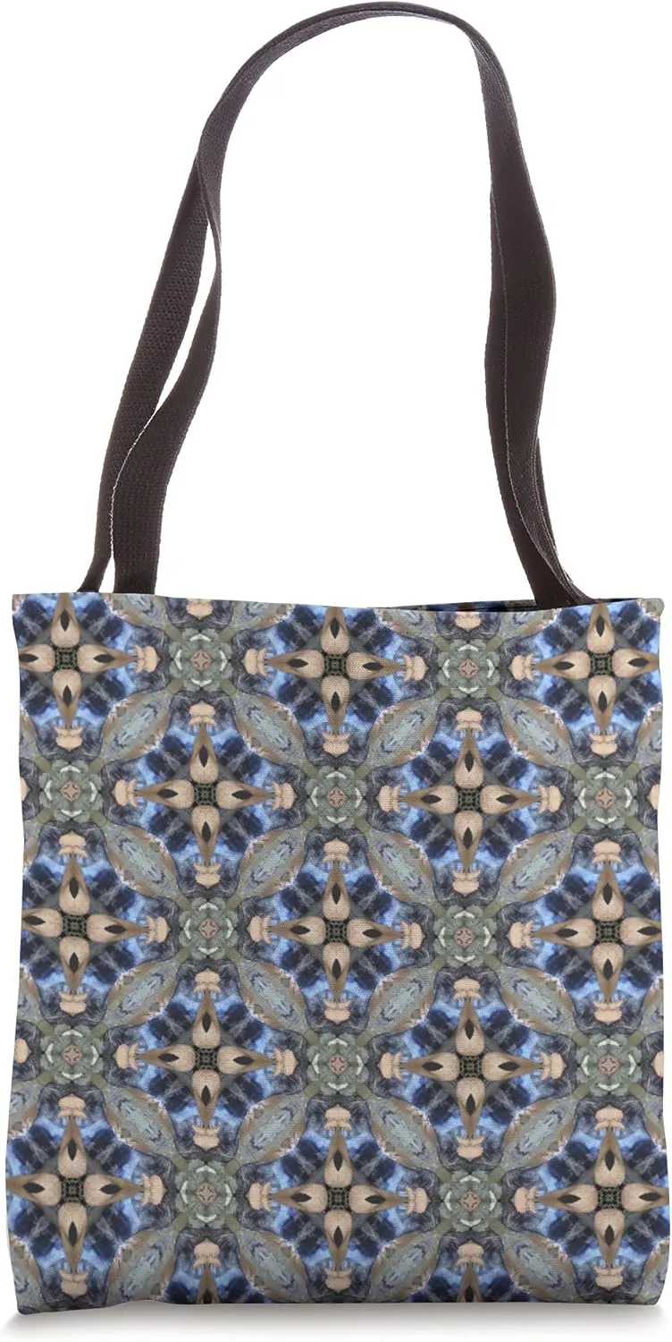 Blue Mosaic Floral Designer Pattern Tote Bag