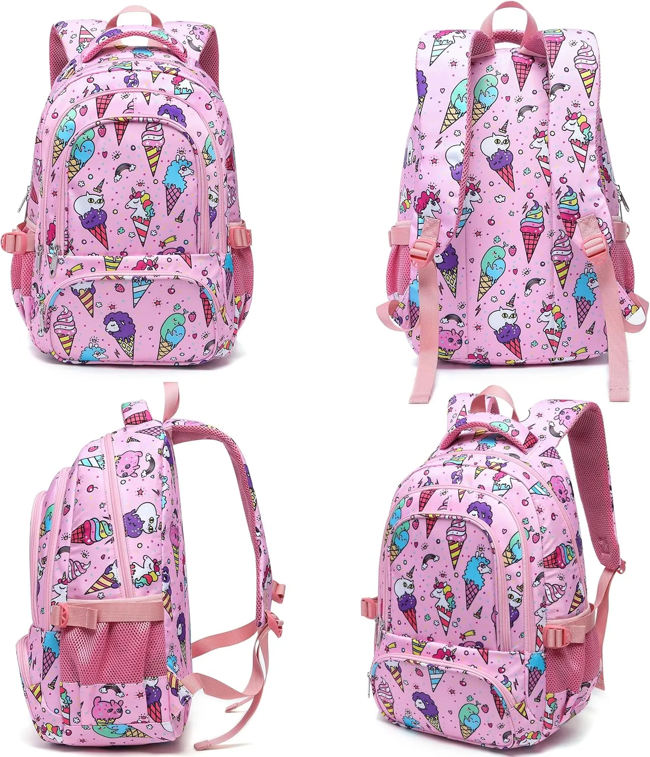 BLUEFAIRY School Backpack for Girls Kids Elementary Primary School Book Bag Unicorn Ice Cream Cute Back to School Bags Mochila Escolares para Niñas17 Pink