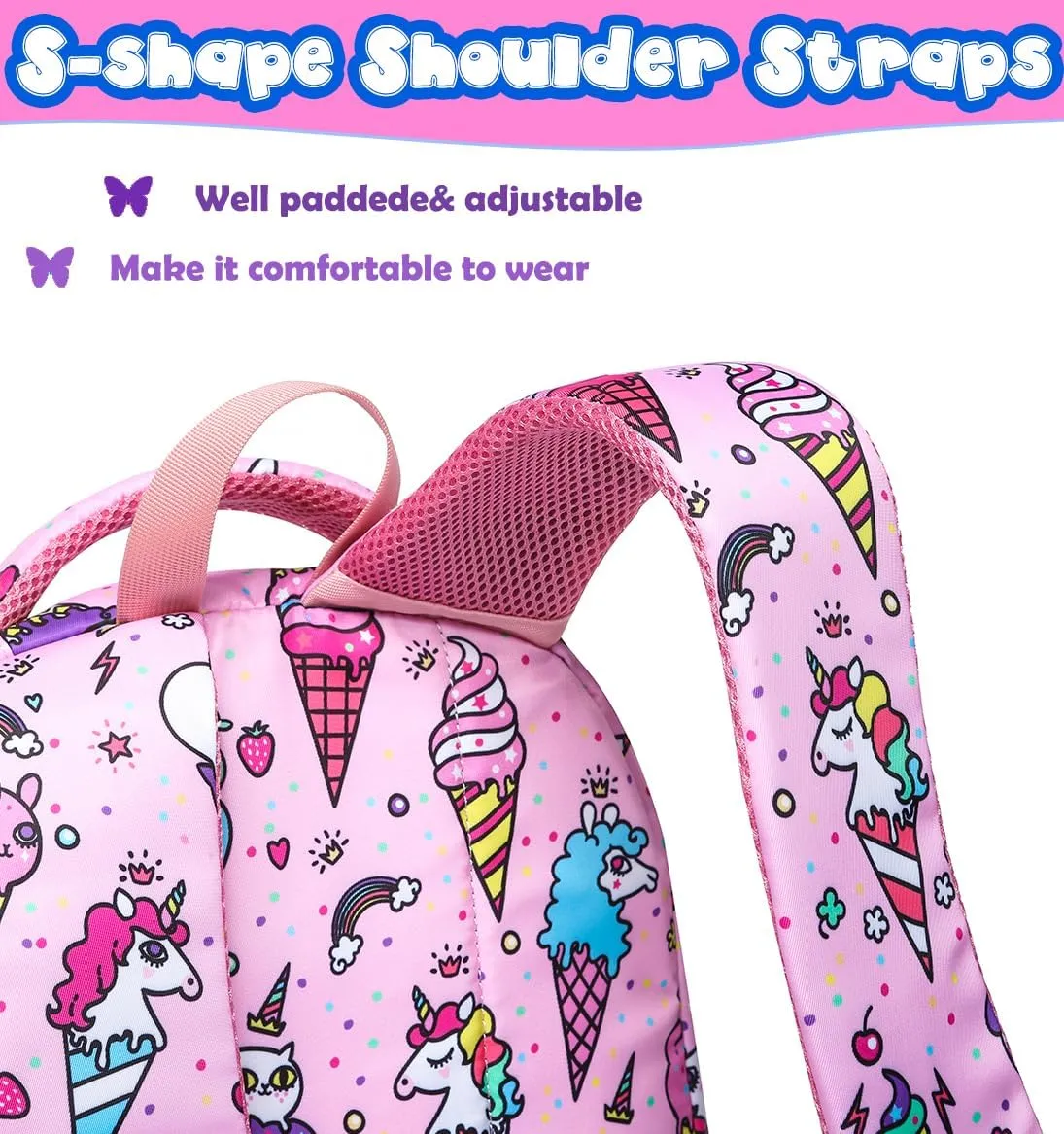 BLUEFAIRY School Backpack for Girls Kids Elementary Primary School Book Bag Unicorn Ice Cream Cute Back to School Bags Mochila Escolares para Niñas17 Pink