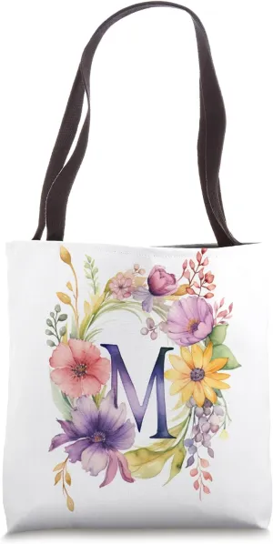 Boho Chic Floral Wreath Latter M Cute Pastel Tote Bag
