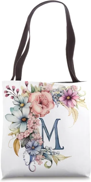 Boho Chic Floral Wreath Latter M Cute Pastel Tote Bag