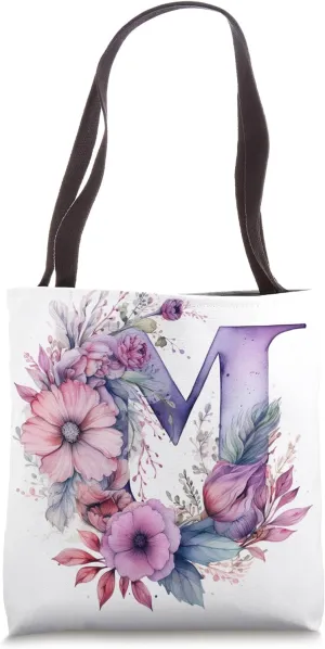 Boho Chic Floral Wreath Latter M Cute Pastel Tote Bag
