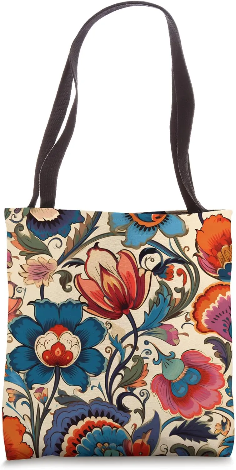 Boho Hibiscus Flowers Floral Garden Botanical Vegetation Tote Bag