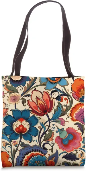 Boho Hibiscus Flowers Floral Garden Botanical Vegetation Tote Bag