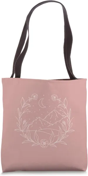 Boho Mountain Moon Night Botanical Floral (Dusty Rose) Tote Bag