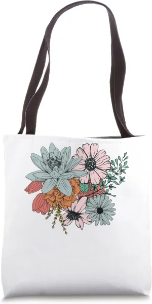 Boho Wildflowers Floral Nature Oversize Flower Botanical Pla Tote Bag