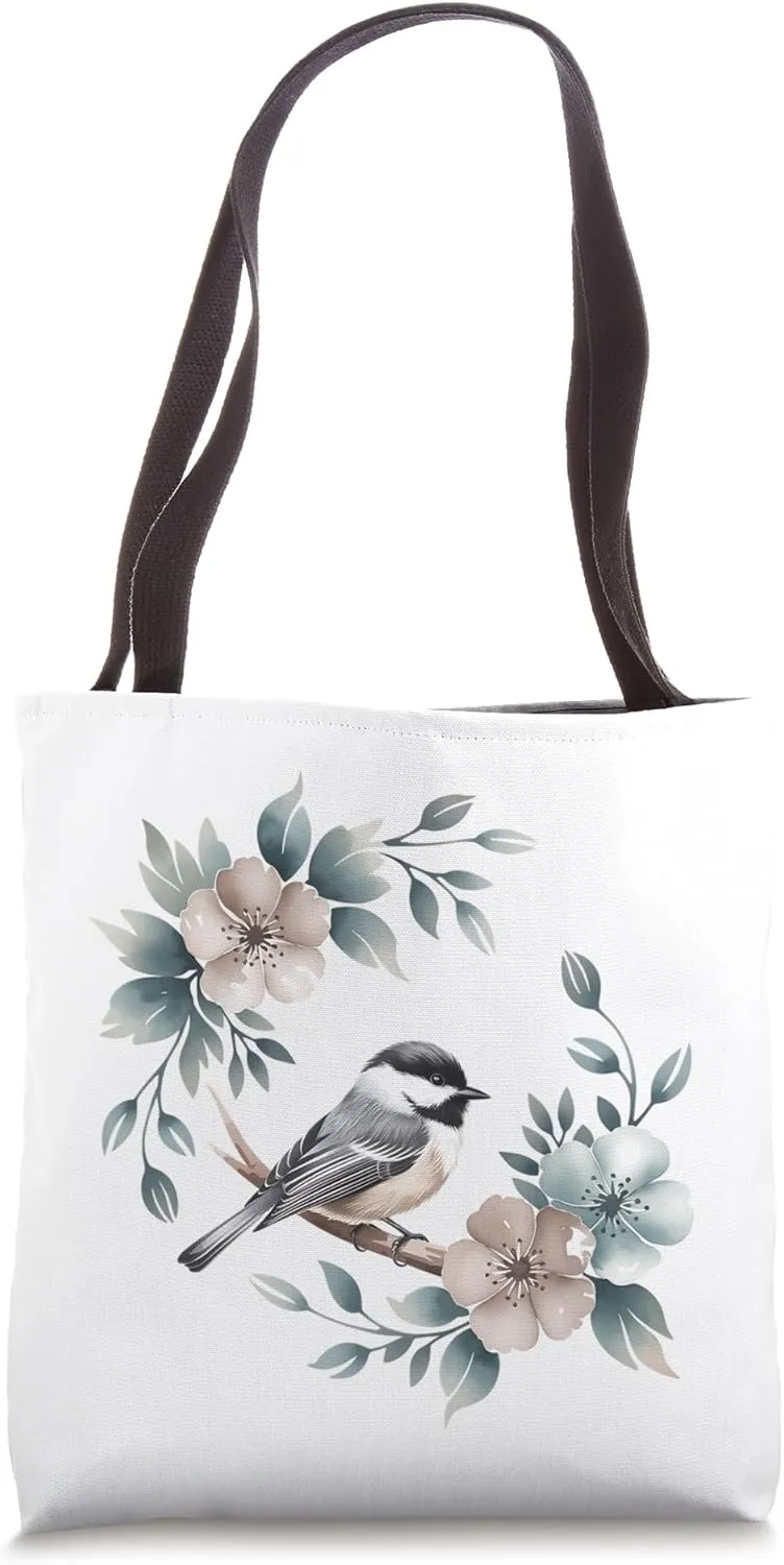 Botanical Carolina Chickadee Bird Enthusiasts Art Tote Bag