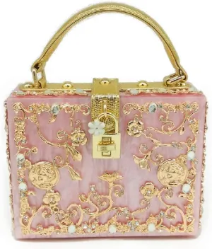 Boutique De FGG Acrylic & Flower Designer Shoulder Bags for Women Crossbody Bag Rhinestones Box Tote Evening Handbags,Small