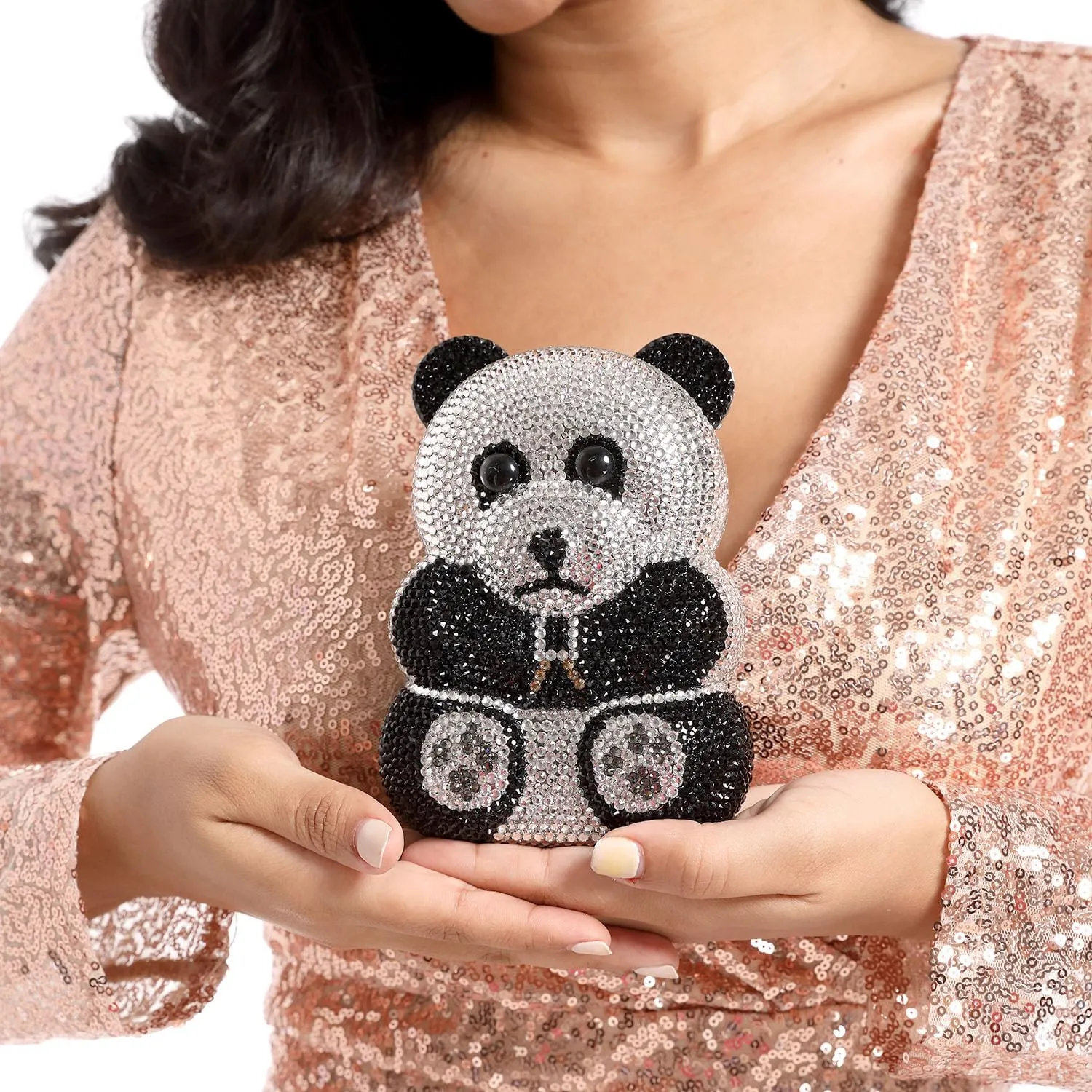 Boutique De FGG Bear Evening Bags and clutches for Women Formal Crystal Clutch Purse Party Animal Rhinestone Handbags,Mini