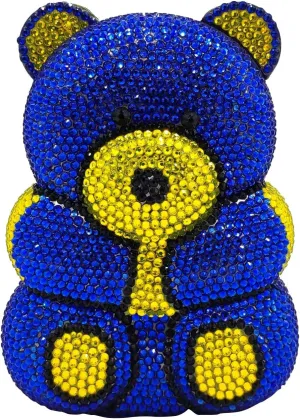 Boutique De FGG Bear Evening Bags and clutches for Women Formal Crystal Clutch Purse Party Animal Rhinestone Handbags,Mini