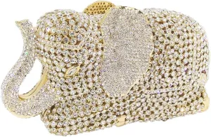 Boutique De FGG Elephant Crystal Clutch Bags Women Animal Rhinestone Evening Handbags Bridal Party Crystal Clutch Purse,Mini