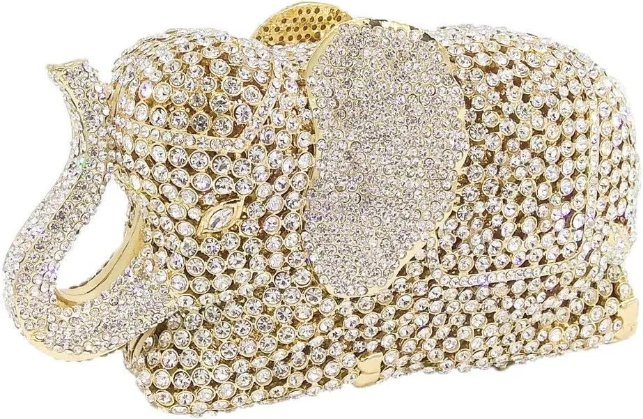 Boutique De FGG Elephant Crystal Clutch Bags Women Animal Rhinestone Evening Handbags Bridal Party Crystal Clutch Purse,Mini