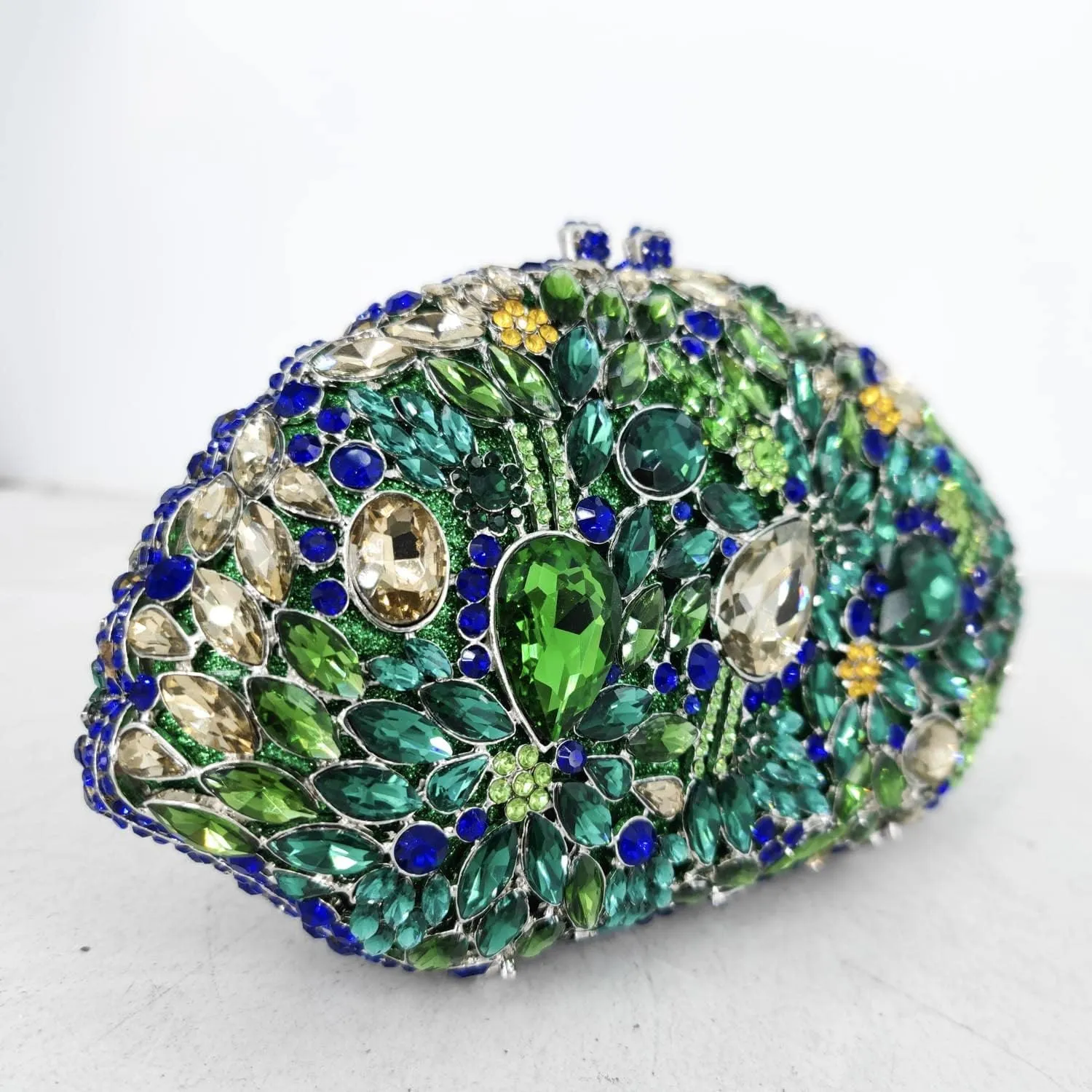 Boutique De FGG Flower Evening Bags for Women Formal Rhinestone Clutch Purse Wedding Party Prom Crystal Clutch Handbag,Mini