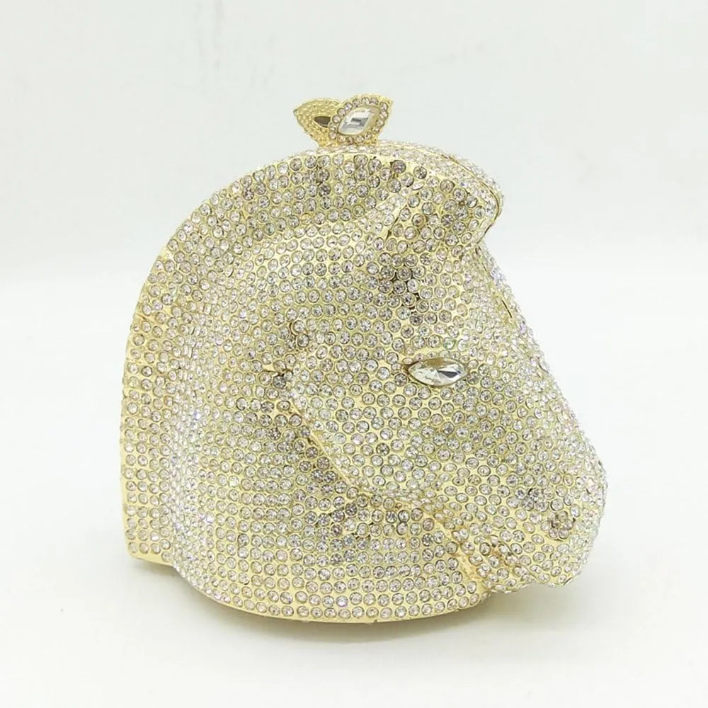 Boutique De FGG Horse Head Crystal Clutch Bags Women Animal Rhinestone Evening Handbags Party Crystal Clutch Purses,Mini