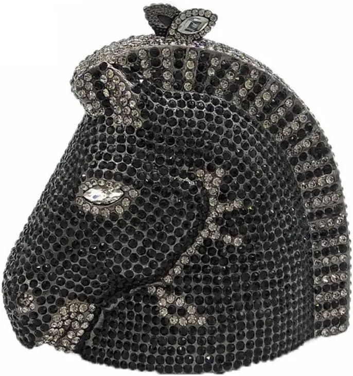Boutique De FGG Horse Head Crystal Clutch Bags Women Animal Rhinestone Evening Handbags Party Crystal Clutch Purses,Mini
