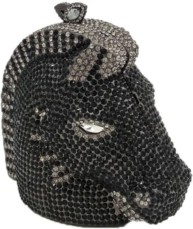 Boutique De FGG Horse Head Crystal Clutch Bags Women Animal Rhinestone Evening Handbags Party Crystal Clutch Purses,Mini