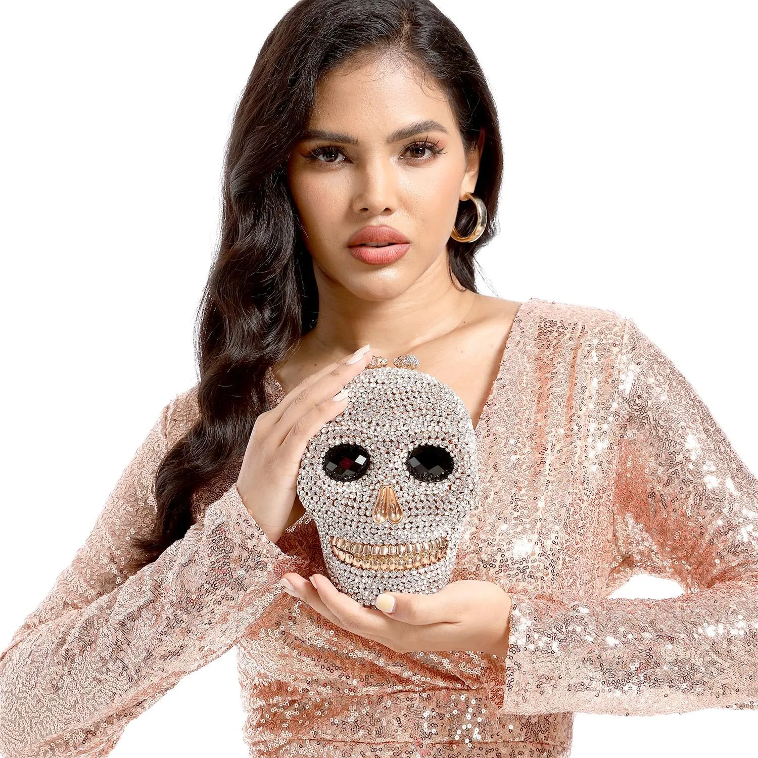 Boutique De FGG Skull Crystal Clutch Purse for Women Formal Rhinestone Clutch Evening Bag Halloween Minaudiere Handbag,Mini