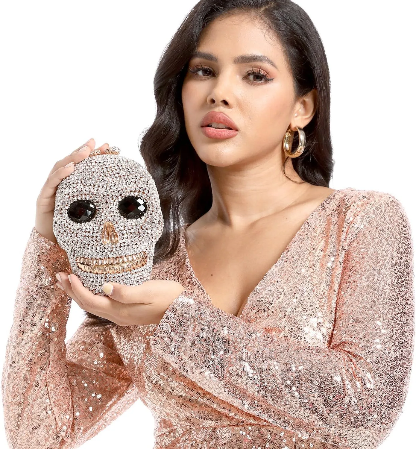 Boutique De FGG Skull Crystal Clutch Purse for Women Formal Rhinestone Clutch Evening Bag Halloween Minaudiere Handbag,Mini