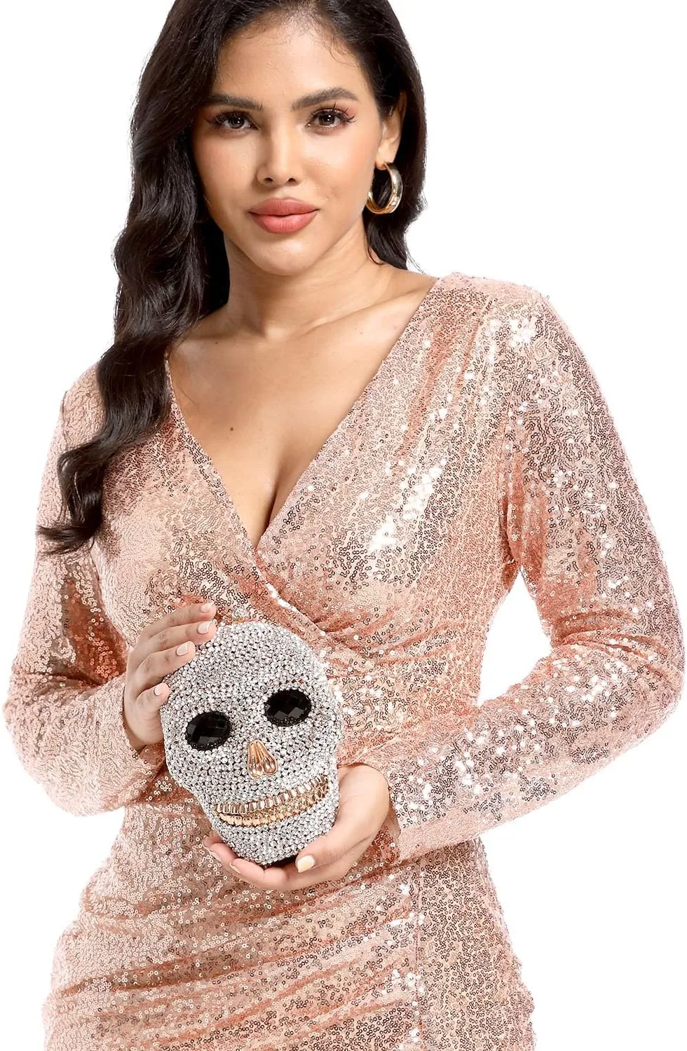 Boutique De FGG Skull Crystal Clutch Purse for Women Formal Rhinestone Clutch Evening Bag Halloween Minaudiere Handbag,Mini