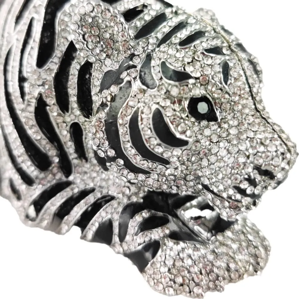 Boutique De FGG Tiger Rhinestone Clutch Purse for Women Formal Evening Bag Sparkly Bridal Wedding Crystal Clutch Bag,Mini