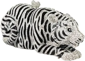 Boutique De FGG Tiger Rhinestone Clutch Purse for Women Formal Evening Bag Sparkly Bridal Wedding Crystal Clutch Bag,Mini
