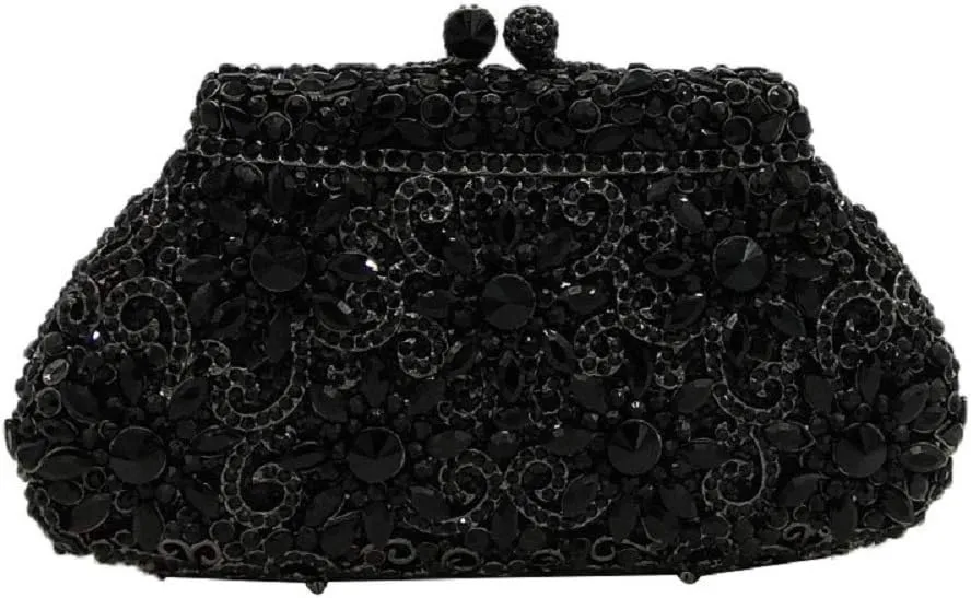 Boutique De FGG Women Crown Minaudiere Handbags Formal Evening Bags Flower Crystal Clutch Purses Wedding Clutch Bag,Mini