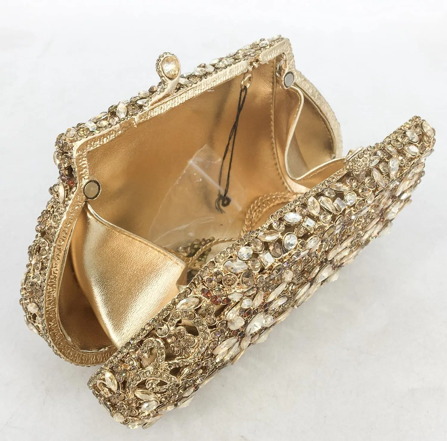 Boutique De FGG Women Crown Minaudiere Handbags Formal Evening Bags Flower Crystal Clutch Purses Wedding Clutch Bag,Mini