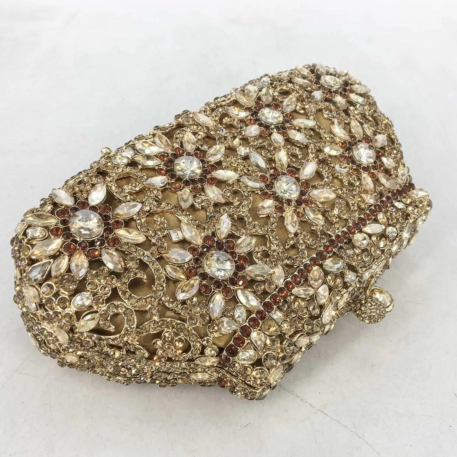 Boutique De FGG Women Crown Minaudiere Handbags Formal Evening Bags Flower Crystal Clutch Purses Wedding Clutch Bag,Mini