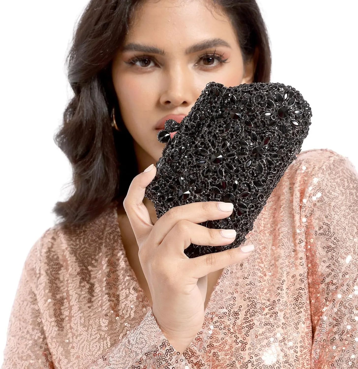 Boutique De FGG Women Crown Minaudiere Handbags Formal Evening Bags Flower Crystal Clutch Purses Wedding Clutch Bag,Mini