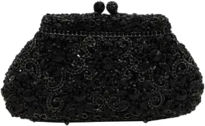 Boutique De FGG Women Crown Minaudiere Handbags Formal Evening Bags Flower Crystal Clutch Purses Wedding Clutch Bag,Mini
