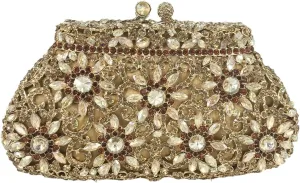 Boutique De FGG Women Crown Minaudiere Handbags Formal Evening Bags Flower Crystal Clutch Purses Wedding Clutch Bag,Mini