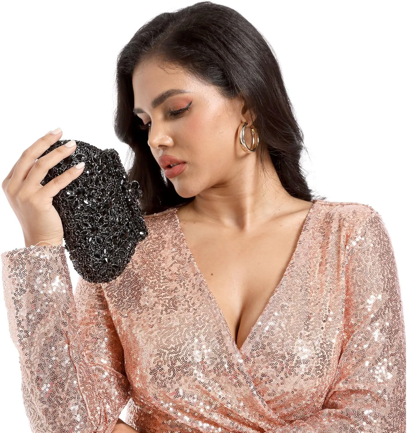 Boutique De FGG Women Crown Minaudiere Handbags Formal Evening Bags Flower Crystal Clutch Purses Wedding Clutch Bag,Mini