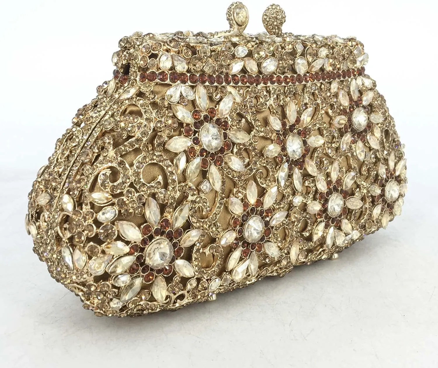 Boutique De FGG Women Crown Minaudiere Handbags Formal Evening Bags Flower Crystal Clutch Purses Wedding Clutch Bag,Mini