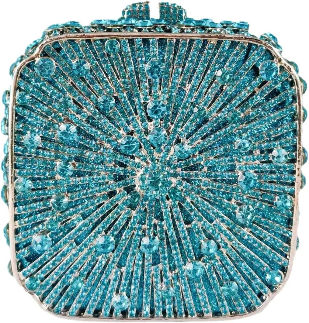 Boutique De FGG Women Metal Box Crystal Clutch Purse Evening Bag Wedding Bridal Rhinestone Handbags Party Clutch Bag,Mini