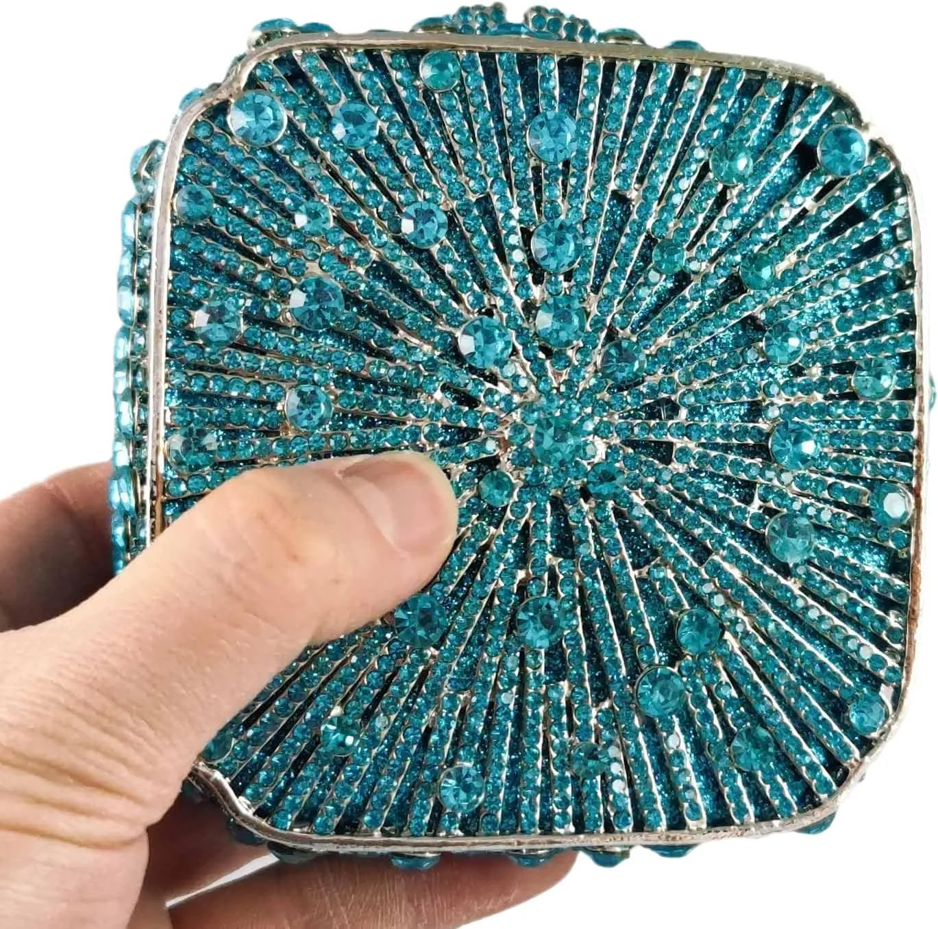 Boutique De FGG Women Metal Box Crystal Clutch Purse Evening Bag Wedding Bridal Rhinestone Handbags Party Clutch Bag,Mini