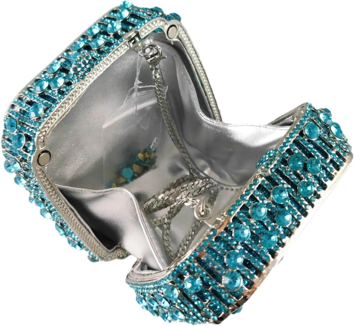 Boutique De FGG Women Metal Box Crystal Clutch Purse Evening Bag Wedding Bridal Rhinestone Handbags Party Clutch Bag,Mini