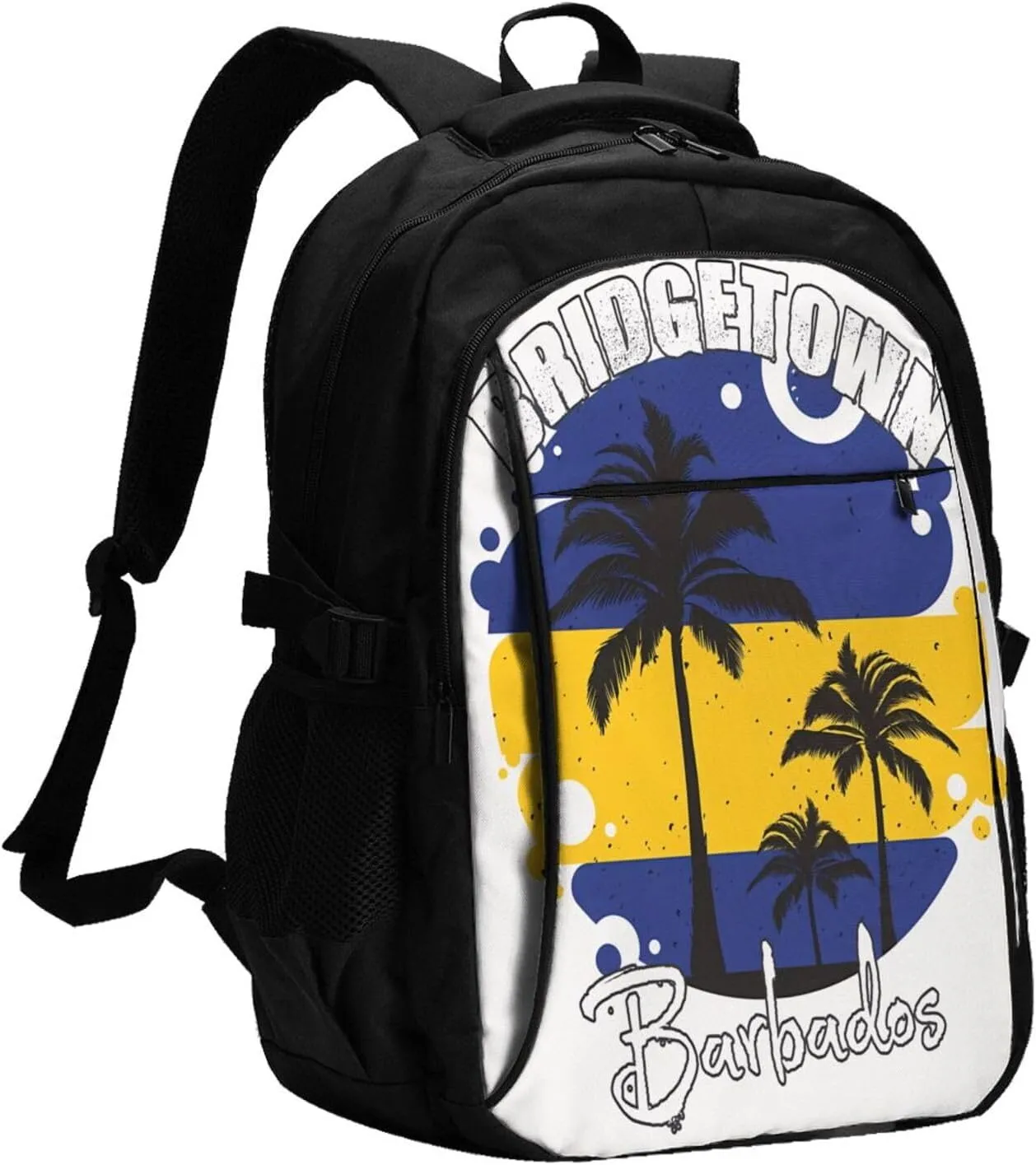 Bridgetown Barbados Flag Sunset Casual Travel Backpacks Hiking Camping Backpack Large Outdoor Sport Daypack Laptop Rucksack Climbing Working Bags with USB Port