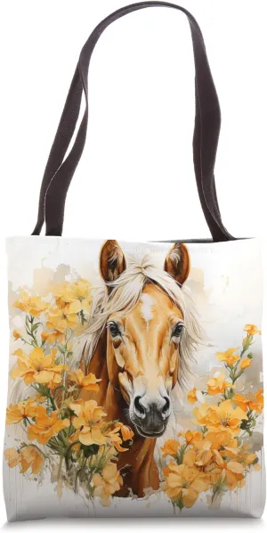 Buckskin Horse Floral Watercolor Daffodil Flower Tote Bag