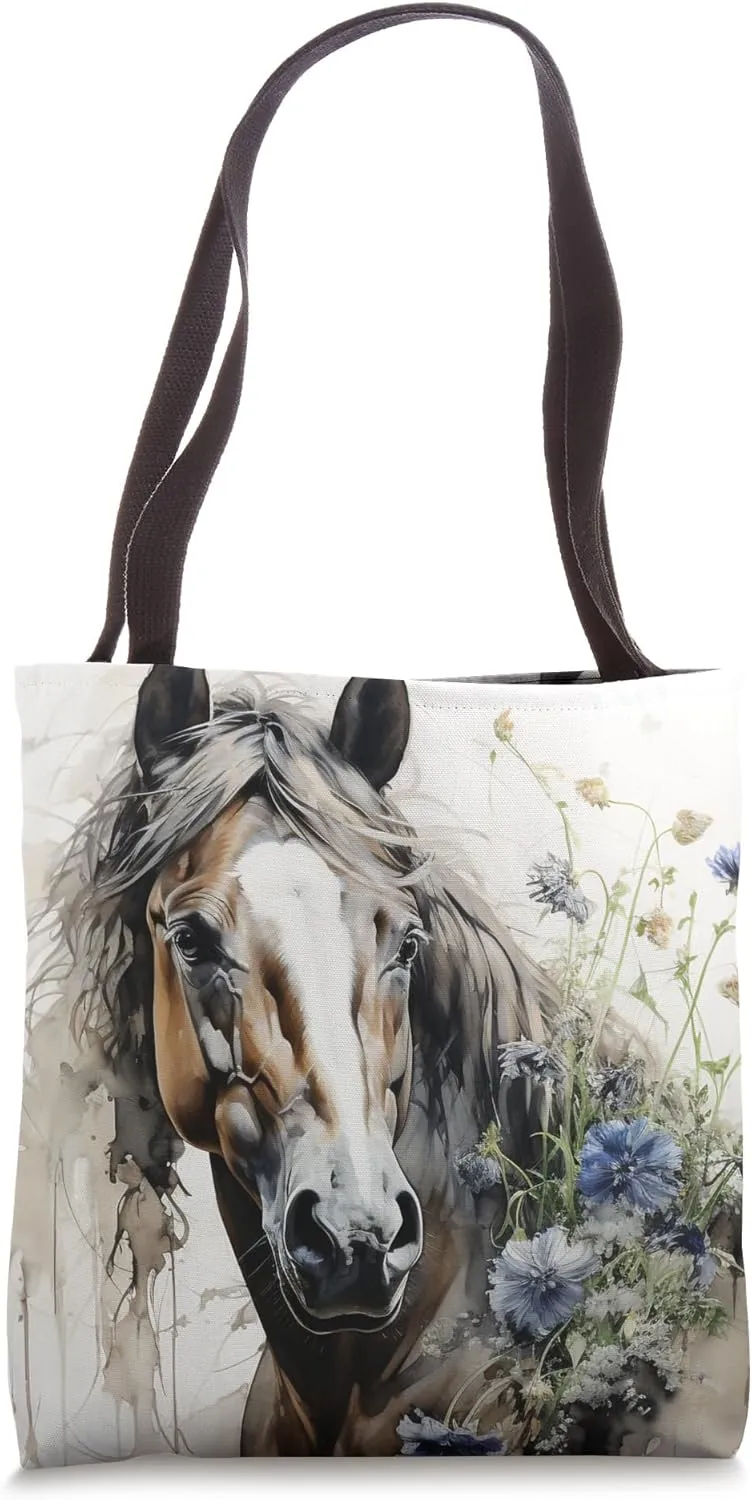 Buckskin Horse Floral Watercolor Iris Flower Tote Bag