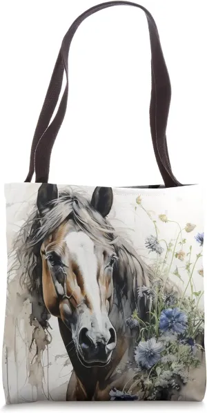 Buckskin Horse Floral Watercolor Iris Flower Tote Bag