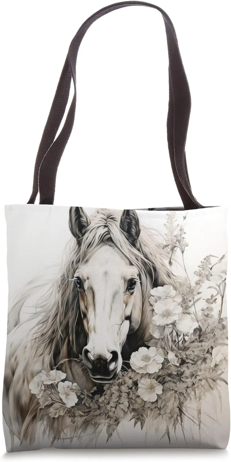 Buckskin Horse Floral Watercolor Lily Flower Tote Bag