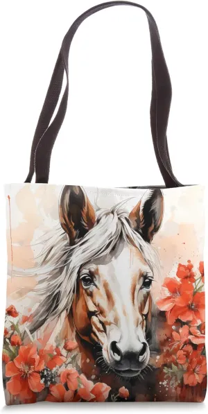 Buckskin Horse Floral Watercolor Tulips Flower Tote Bag