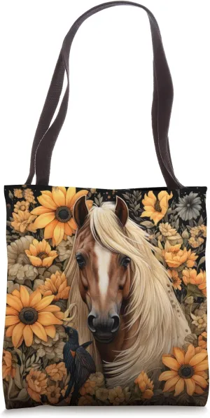Buckskin Horse Sunflower Watercolor Hummingbird Floral Boho Tote Bag