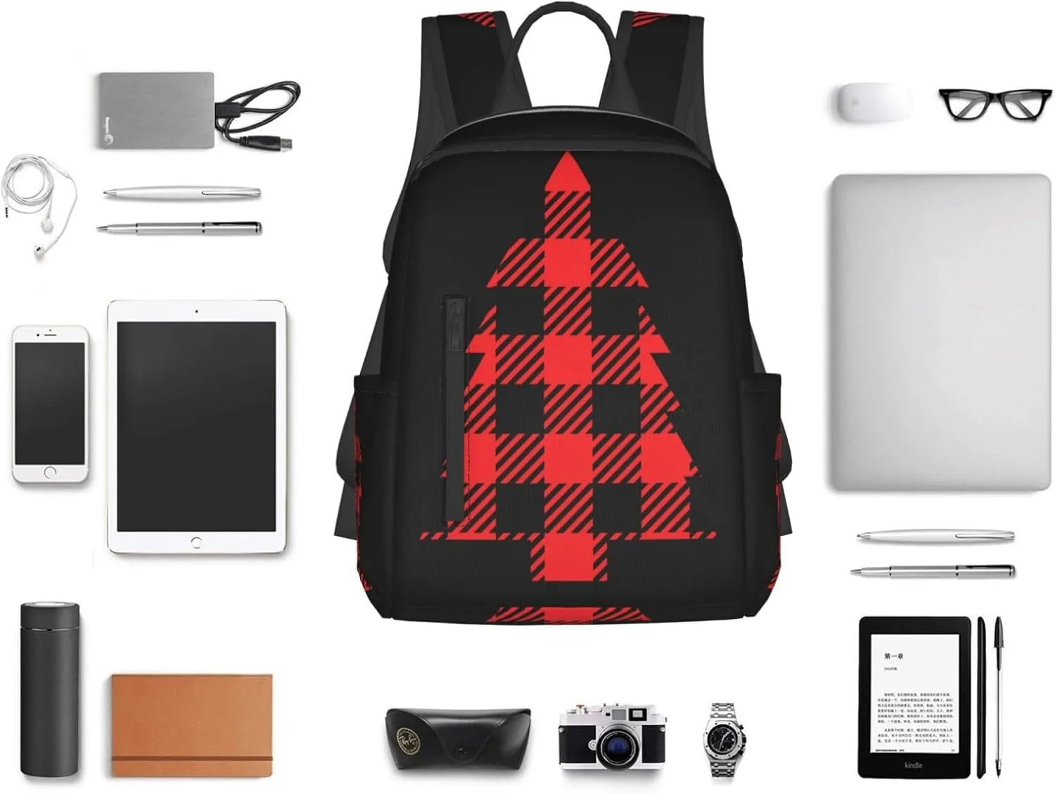 Buffalo Plaid Christmas Tree Casual Backpacks Large Capacity Laptop Backpack Sports Rucksack Travel Daypack Adjustable Shoulder Strap Work Bag for Outdoor Camping