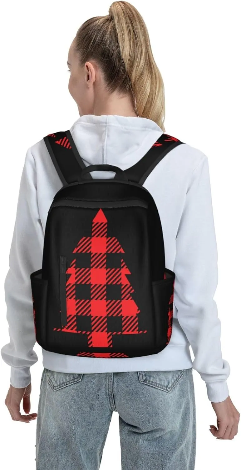 Buffalo Plaid Christmas Tree Casual Backpacks Large Capacity Laptop Backpack Sports Rucksack Travel Daypack Adjustable Shoulder Strap Work Bag for Outdoor Camping