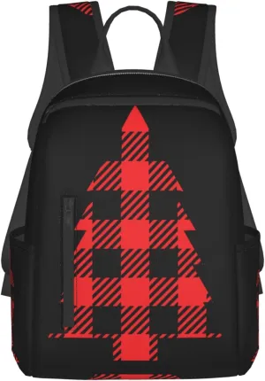 Buffalo Plaid Christmas Tree Casual Backpacks Large Capacity Laptop Backpack Sports Rucksack Travel Daypack Adjustable Shoulder Strap Work Bag for Outdoor Camping