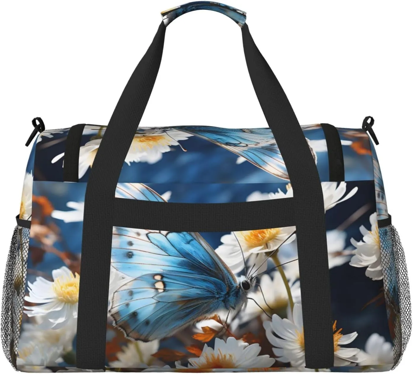 Butterfly Nature Floral Duffle Bag Foldable Travel Tote Bag Carry On Large Weekender Overnight Bags Waterproof Gym Bag For Women Men