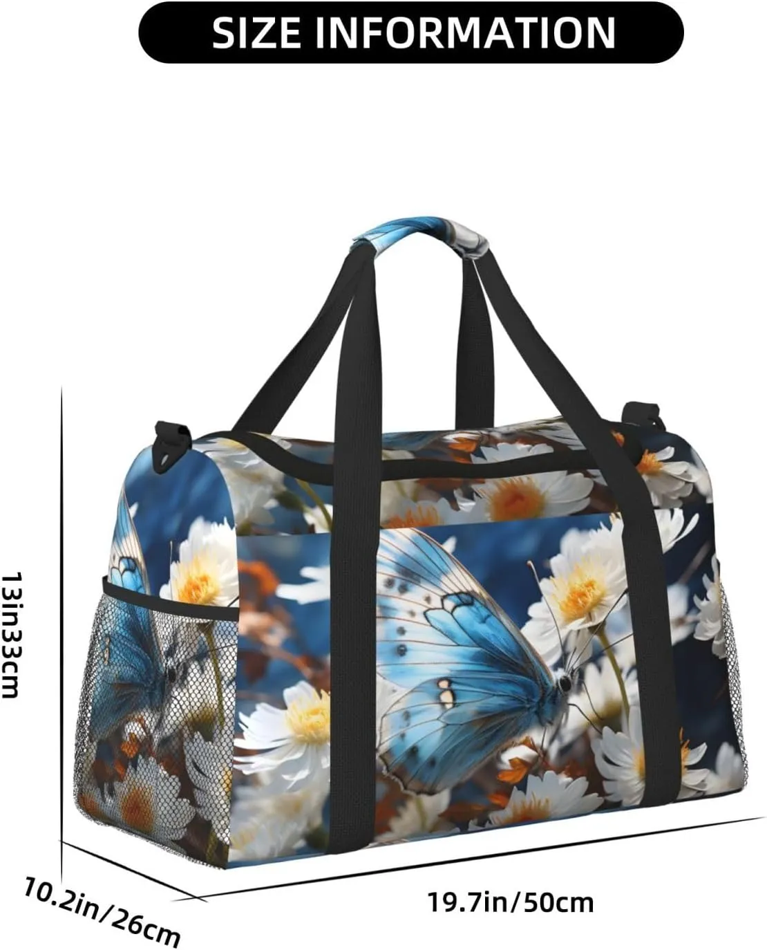 Butterfly Nature Floral Duffle Bag Foldable Travel Tote Bag Carry On Large Weekender Overnight Bags Waterproof Gym Bag For Women Men