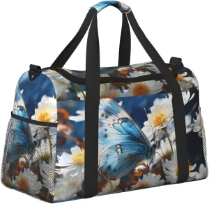 Butterfly Nature Floral Duffle Bag Foldable Travel Tote Bag Carry On Large Weekender Overnight Bags Waterproof Gym Bag For Women Men