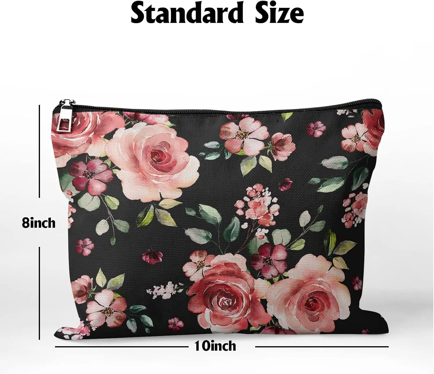 Cafl Floral Makeup Bag Flower Cosmetic Bag Zipper Pouch Large Toiltry Bag Travel Linen Make Up Organizer for Purse for Women 10×8Inch